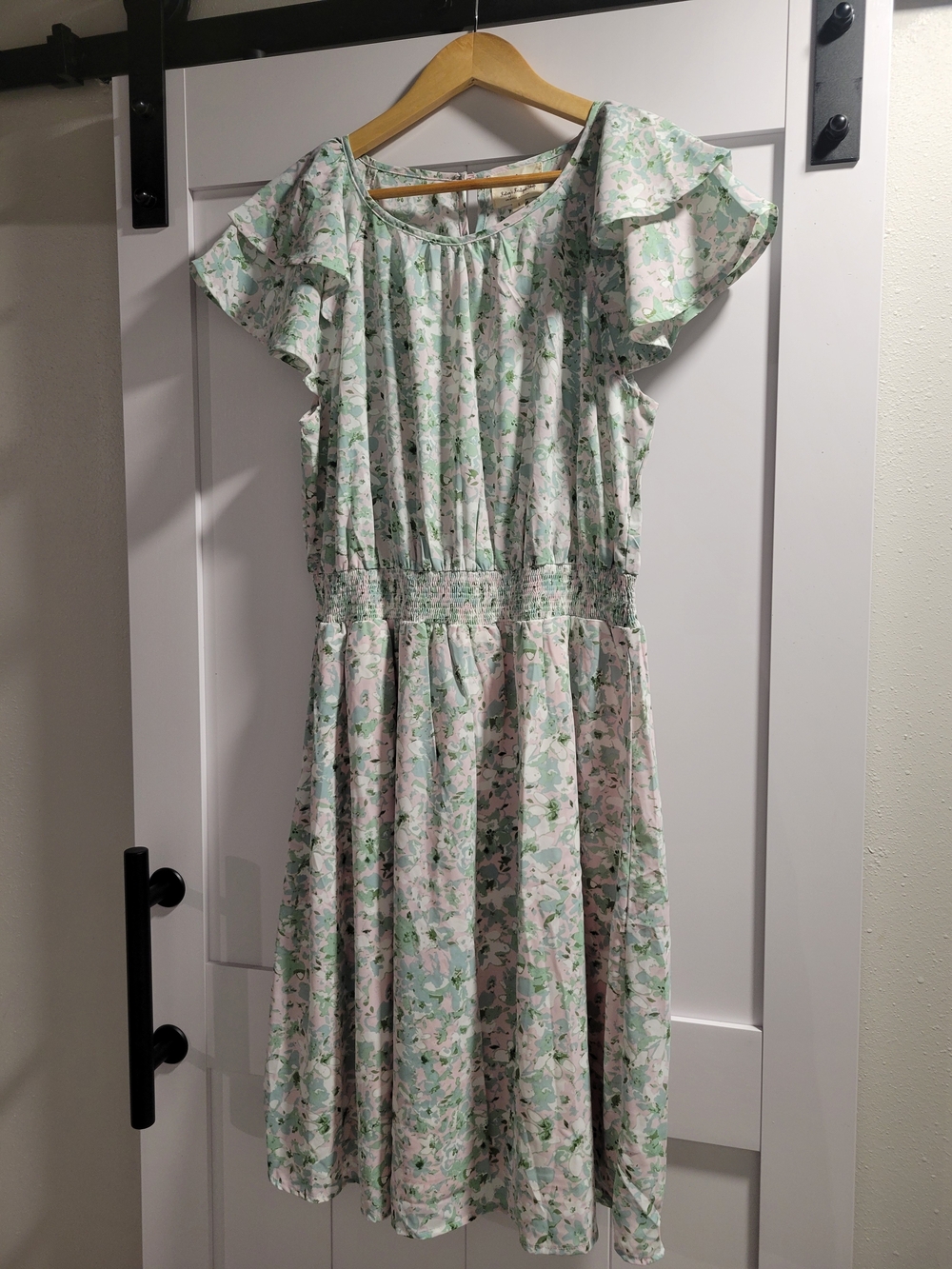 Floral Smocked-Waist Midi Dress in Mint and Pink